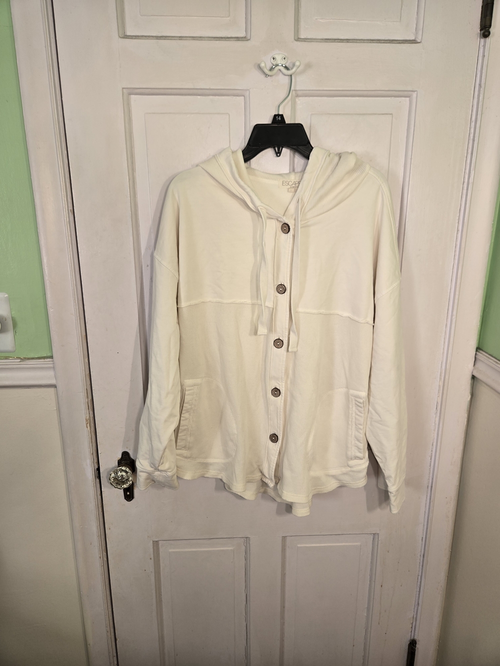 ESCAPE+AWAY Cream Button-Up Hooded Sweatshirt
